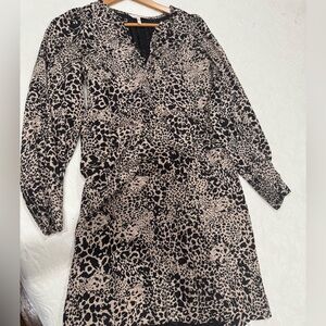 Rebecca Taylor Black and Cream Animal Print Dress